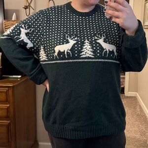 Old Navy Dark Green Sweater with White Reindeer Pattern